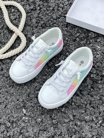 白色帆布鞋，儿童中帮运动鞋，韩版简约休闲低帮系带网球运动鞋，经典帆布鞋，时尚男女童鞋，适合春秋季，跳舞