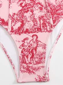 Maiô Modesto de Peça Única com Controle de Barriga, Traje de Banho Estilo Francês Retrô com Saia de Cobertura, Adequado para Férias, Praia, Spa de Verão