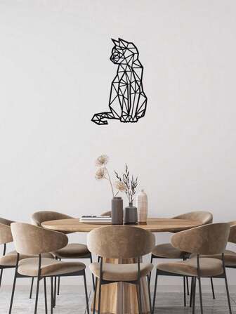 1 pieza Decoración de pared de gato de hierro forjado, arte de pared geométrico hueco, decoración de pared art poligonal cortada con láser, arte de gato geométrico, decoración de pared hueca para el hogar, decoración de pared y decoración colgante, decoración del hogar, decoración de la habitación, decoración de pared