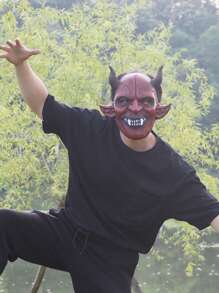 1pc Halloween Party Red Devil Mask PU Horror Mask - Red - View 2