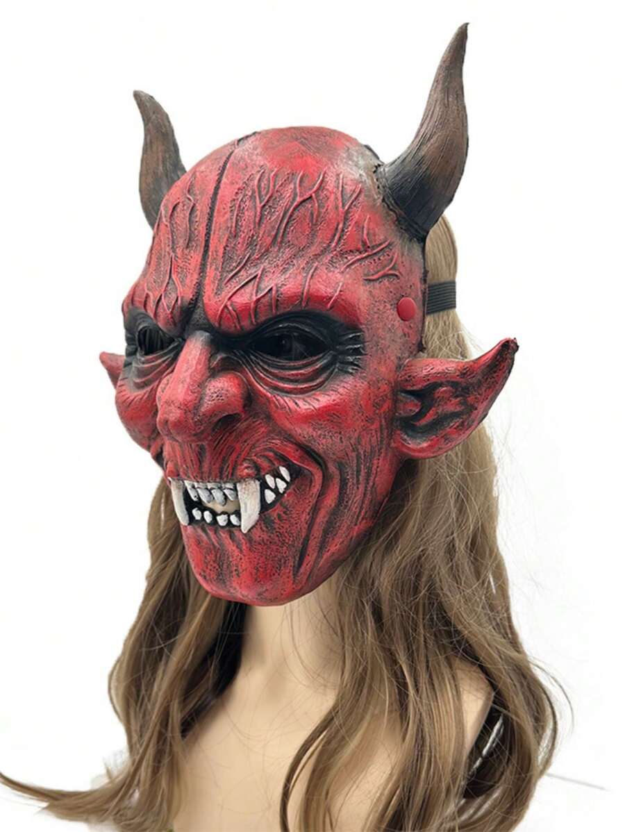 1pc Halloween Party Red Devil Mask PU Horror Mask - Red - View 1