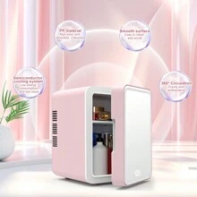 Mini Skincare Fridge 4L With Dimmable LED Light Mirror, Cooler And Warmer For Refrigerating Make Up, And Food, Portable Mini Fridge For Bedroom, Office And Car Usage, Pink - Pink - View 2