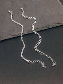 2pcs/Set Stainless Steel Chain Bracelet, Men's Simple & Stylish Vacation-Fashion Accessory, Birthday Gift