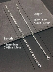 2pcs/Set Stainless Steel Chain Bracelet, Men's Simple & Stylish Vacation-Fashion Accessory, Birthday Gift