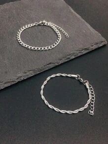 2pcs/Set Stainless Steel Chain Bracelet, Men's Simple & Stylish Vacation-Fashion Accessory, Birthday Gift