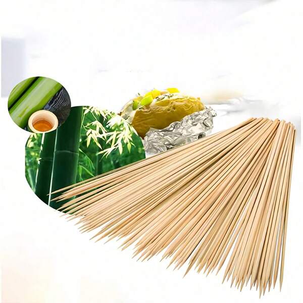 80 Stücke/Packung (+/- 3 Stücke) BBQ Bambus Spieße erhältlich in 15cm/20cm/25cm/30cm, einschließlich Blumenstöcke und Snack-Picks, perfekt für Outdoor Camping, Garten-Grillpartys und Catering-Veranstaltungen.