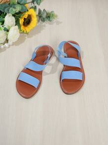Sandalias azul cielo para mujer con diseño romano de tela elástica con punta redonda de moda y plantilla suave. Resistentes al deslizamiento y con banda elástica para un ajuste cómodo y un aspecto casual versátil de peso ligero recién llegado - Celeste - Ver 3
