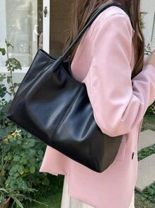 DeTODO Bolso Tote De Hombro Tipo Piel Linda, Para Cualquier Tipo de Salida , Fiesta, Etc. - Negro - Ver 3