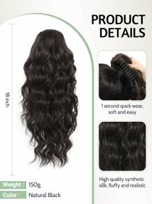 18 Inch Claw Clip Ponytail Extension Wavy Curly Claw Clip In Ponytail Hair Extensions Natural Fake Ponytail Synthetic Hairpiece For Women (Dark Brown) - Dark Brown - View 6