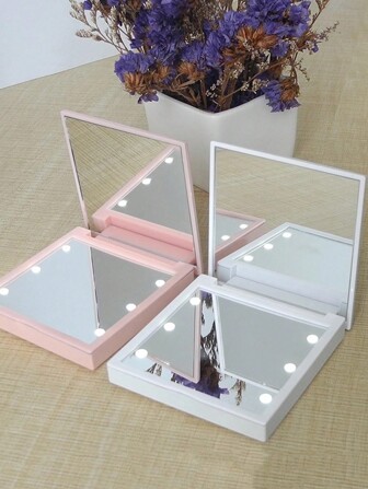 1pc Folding Square Mini Cosmetic Mirror, Small And Portable Folding Double-Sided Mirror, Suitable For Home Desktop Decoration, Bathroom, Dressing Table And Gift Giving (Batteries Not Included, Need To Be Purchased Separately) Birthday Gifts Graduation School Decor School Surprise Dormitory Decor Back To School Home Decor Room Decor School Supplies