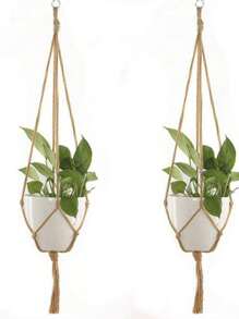 Cây treo thủ công Macrame Cây treo chậu hoa Chậu treo trang trí tường Sân vườn Chậu treo Giỏ treo - màu nâu - Xem 5