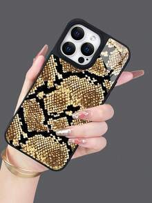 New Style Animal Snake Skin Pattern Acrylic Phone Case, Simple And Personalized Design With Large Cutouts, Anti-Drop And Shockproof, Compatible With Apple IPhone - Black - View 5