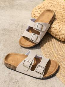 Summer Vintage Buckle Strap Beach Slippers Thick-Soled Couples Outdoor Leisure Slides