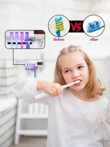 1 件自动紫外线牙刷消毒器和牙膏分配器，USB 充电壁挂式牙刷架，免打孔，保持家人牙刷干净整洁，牙膏分配器，浴室配件 - 多色 - 查看 4