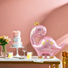 Party Anny Long 1 个粉色卡通皇冠恐龙形状铝箔气球，动物主题装饰，适合节日、派对、生日、圣诞节 - 青碧色 - 查看 10