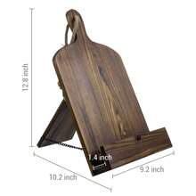 X Heather Rae MyGift Rustic Brown Wood Kitchen Cookbook Stand With Cutting Board Design, Countertop Recipe Book Display Holder