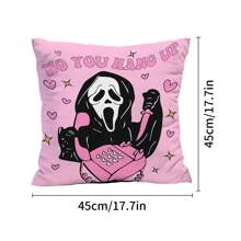 万圣节枕套，粉色不挂恐怖鬼魂设计抱枕农舍亚麻趣味万圣节装饰枕套沙发室内室外装饰最佳礼物