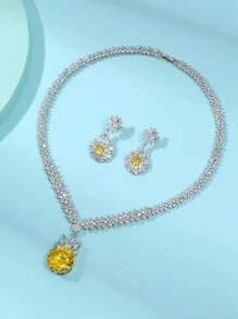 1 set/3 buc. Set de colier și cercei din zirconiu cubic la modă europeană și americană, decorați cu flori, bijuterii de ultimă generație pentru nunți și banchete, potrivite pentru ocazii de festivaluri pentru femei Valentine, mame, mame, ziua mamei, cadou