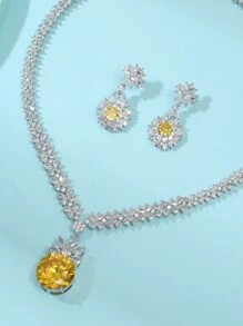 1 set/3 buc. Set de colier și cercei din zirconiu cubic la modă europeană și americană, decorați cu flori, bijuterii de ultimă generație pentru nunți și banchete, potrivite pentru ocazii de festivaluri pentru femei Valentine, mame, mame, ziua mamei, cadou