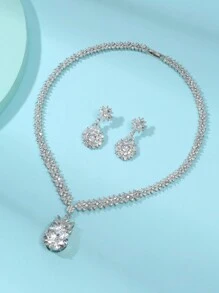 1 set/3 buc. Set de colier și cercei din zirconiu cubic la modă europeană și americană, decorați cu flori, bijuterii de ultimă generație pentru nunți și banchete, potrivite pentru ocazii de festivaluri pentru femei Valentine, mame, mame, ziua mamei, cadou