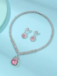 1 set/3 buc. Set de colier și cercei din zirconiu cubic la modă europeană și americană, decorați cu flori, bijuterii de ultimă generație pentru nunți și banchete, potrivite pentru ocazii de festivaluri pentru femei Valentine, mame, mame, ziua mamei, cadou