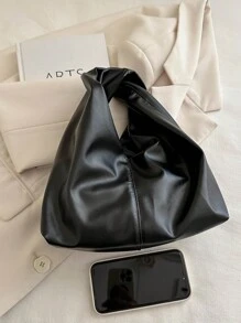 Fashionable & Versatile Texture Solid Color PU Shoulder Bag, Simple & Casual Baguette-Style Small Handbag For Women , Old Money - Black - View 4