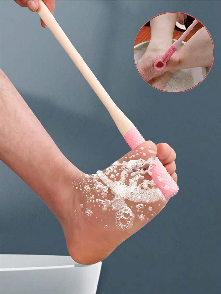 长柄硅胶足部清洁刷，柔软舒适，可清洁脚趾缝隙，去除足部死皮，按摩足部 - 粉紅色顆粒撓癢刷 - 查看 1