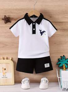 Young Boy Summer New Arrival College Style Printed Short Sleeve Two-Piece Set
