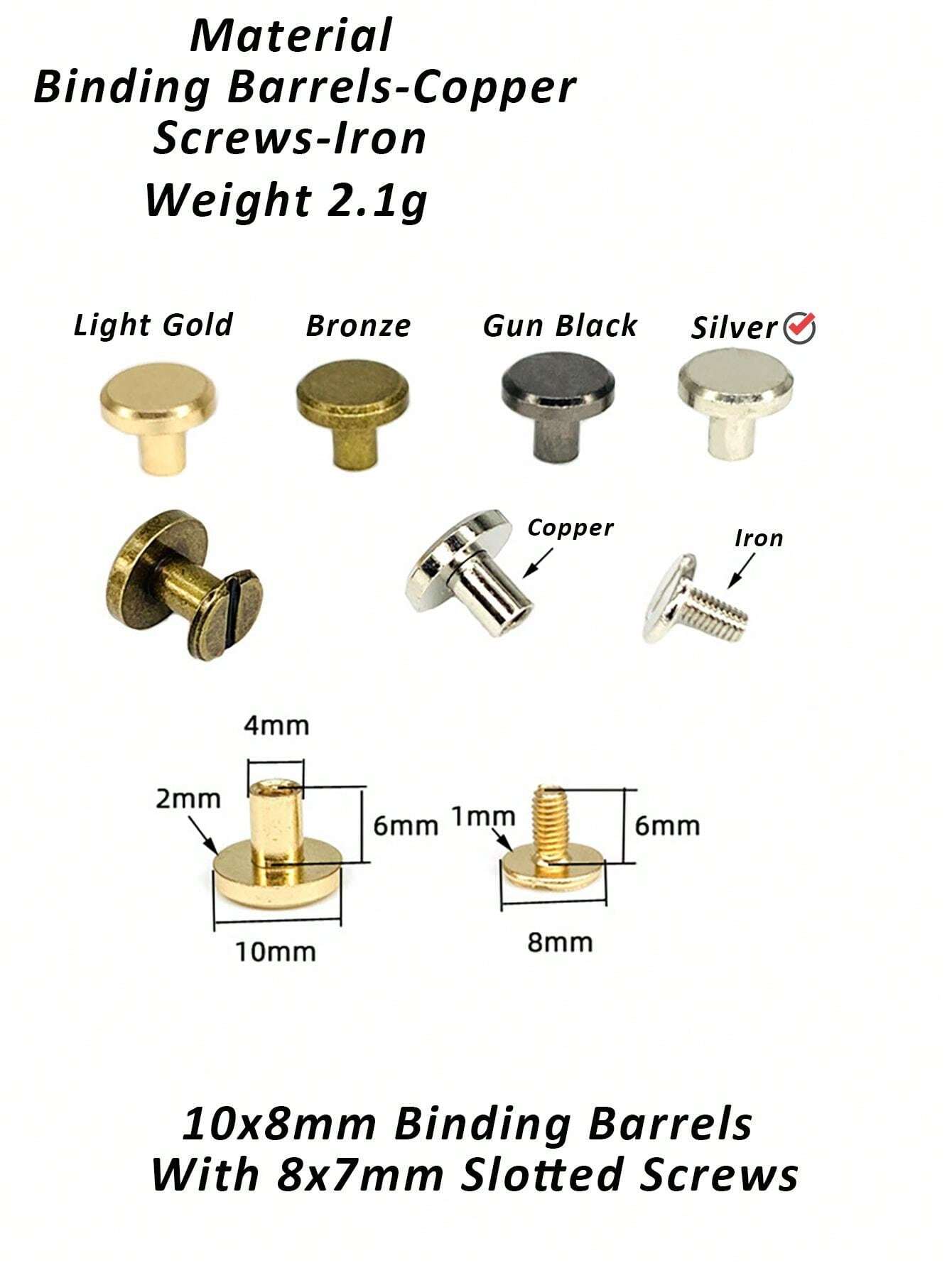 10Sets Copper Flat Stationery Rivets With Slotted/Frearson Head Screws ...