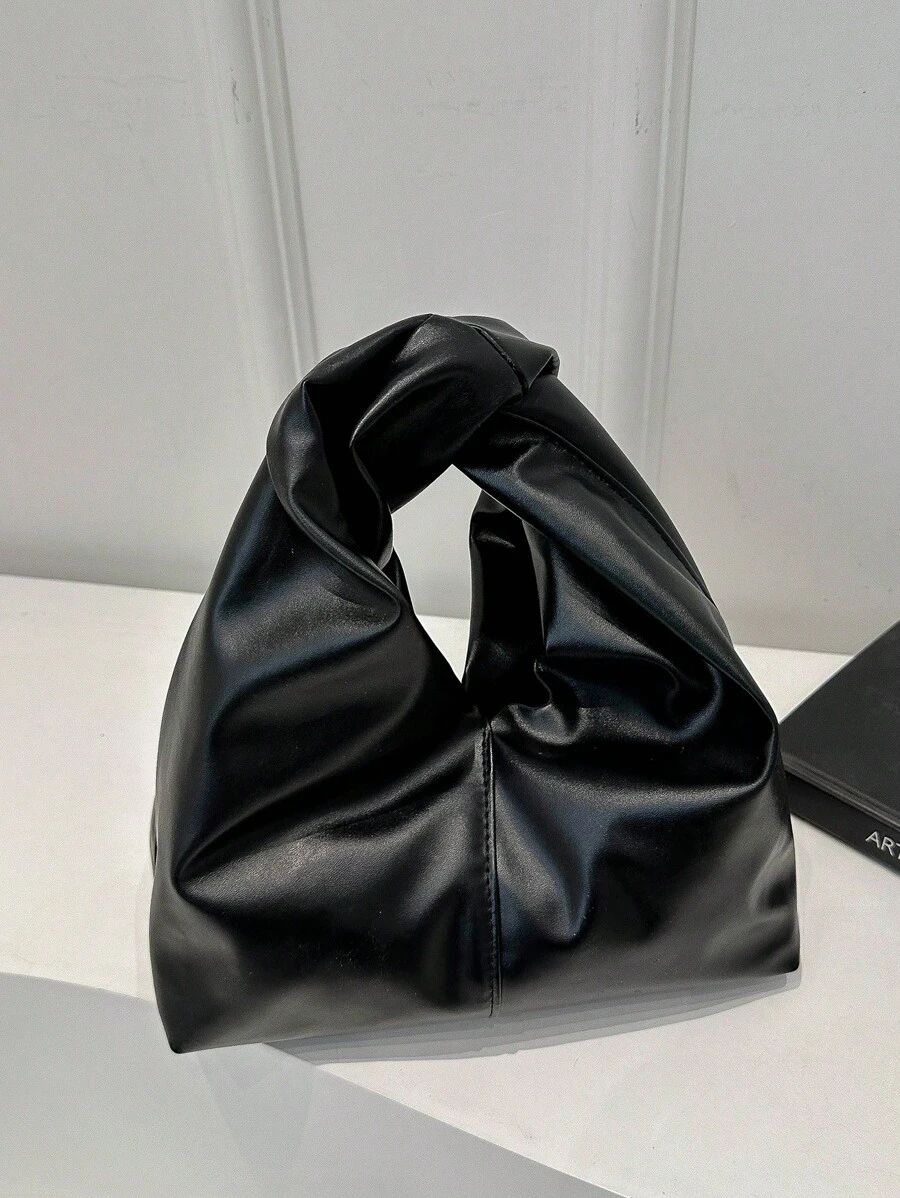 Fashionable & Versatile Texture Solid Color PU Shoulder Bag, Simple & Casual Baguette-Style Small Handbag For Women , Old Money - Black - View 1