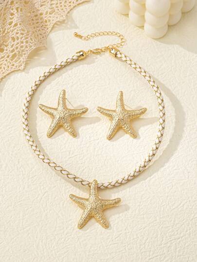 3-Piece Set Of Fashionable Asymmetrical Geometric Starfish Necklaces, Versatile And Elegant Style, Popular Cross-Border European And American E-Commerce