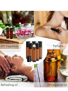 10入組10ml琥珀色厚玻璃滾珠瓶(附不銹鋼滾珠)，適用於精油、香水、香薰瓶，旅行可補充瓶 - 棕色 - 查看 8