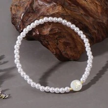 波希米亞風手工編織字母珠寶，假珍珠彈性鏈女士時尚飾品，夏季流行款 - ZZ-B23120921-F - 查看 4