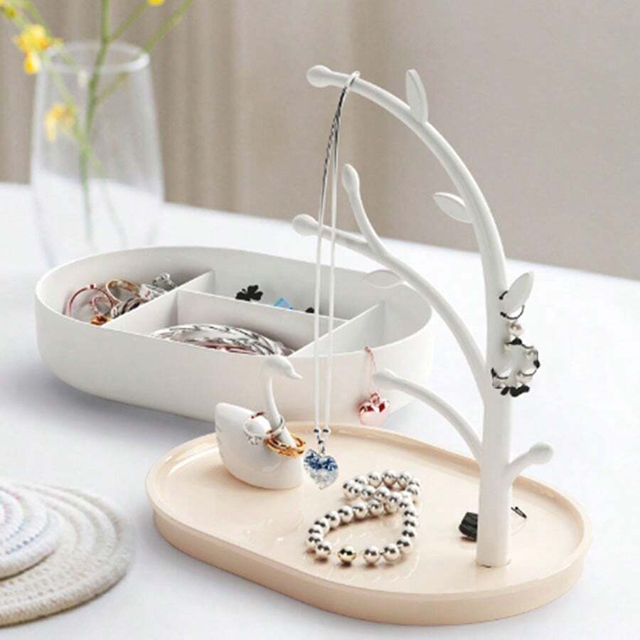 1pc Little Swan Branch-Shaped Tabletop Jewelry Display Stand With 2 Layers, Necklace Storage Organizer For Home Decor - Swan Lake - View 1