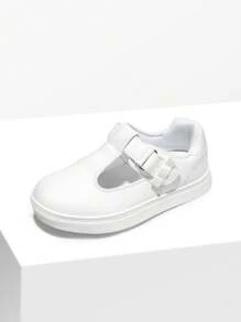 Girls Mary Jane School Uniform Shoes T-Strap Flat Sneakers Comfortable Lightweight For Toddler/Little Kid(Back To School Shoes) - White - View 5
