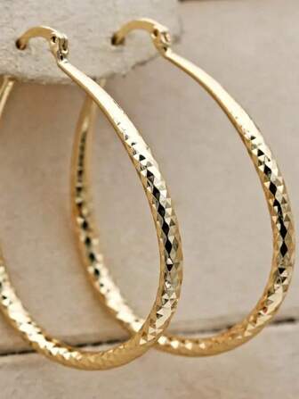 Rhombus Pattern Golden Hoop Earrings Retro Bohemian Style Copper 14K Gold Plated Jewelry Female Gift