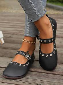 2024 New Spring And Summer Plus Size Breathable Bat Buckle Flat Casual Holiday Style Versatile Women's Shoes, Perfect For Outdoor