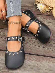 2024 New Spring And Summer Plus Size Breathable Bat Buckle Flat Casual Holiday Style Versatile Women's Shoes, Perfect For Outdoor