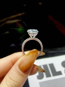 1pc 5 Carat Solitaire Moissanite Diamond Ring, S925 Sterling Silver Ring, Women's Engagement Wedding Band, Luxury Jewelry Gift, Anniversary Gift - Silver - View 3