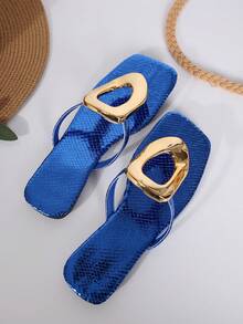 Nuevas Sandalias planas azules para mujer para uso exterior/playa de verano, con estilo, cómodas y versátiles - Azul - Ver 6