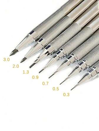 1pc 0.3/0.5/0.7/0.9/1.3/2.0/3.0mm Full Set Mechanical Drafting Pencils With Leads, Metal Art Drawing Pencils For Office & School Supplies Back To School