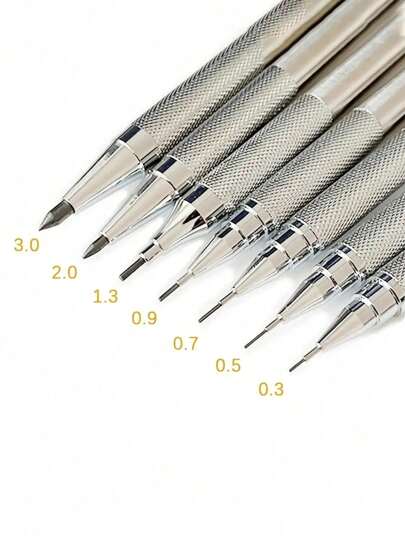 1pc 0.3/0.5/0.7/0.9/1.3/2.0/3.0mm Full Set Mechanical Drafting Pencils With Leads, Metal Art Drawing Pencils For Office & School Supplies Back To School