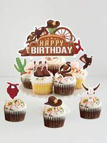 8 piezas Decoraciones de pastel de vaquero y vaquera con sombrero y bota, cumpleaños de vaquero y vaquera para fiesta temática del oeste, suministros y favores para fiesta - Multicolor - Ver 6