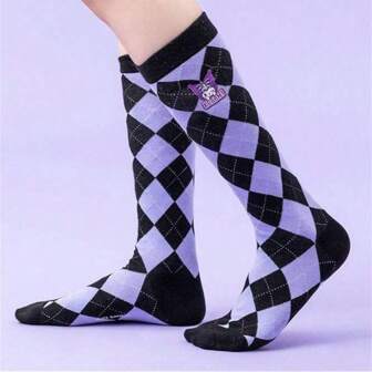 Miniso Sanrio Kuromi系列女士小腿袜卡通可爱钻石纹丝袜舒适柔软精致珠宝生日礼物送女孩