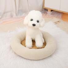 萬能四季圓形寵物床，貓狗巢，冰涼草席，可拆式坐墊 - 米色 - 查看 2