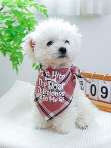1pc Pet Bandana Bibs, Triangular Scarf For Dogs And Cats - Hot Pink Plaid - All Ground Is Mine Design - Pink - View 2