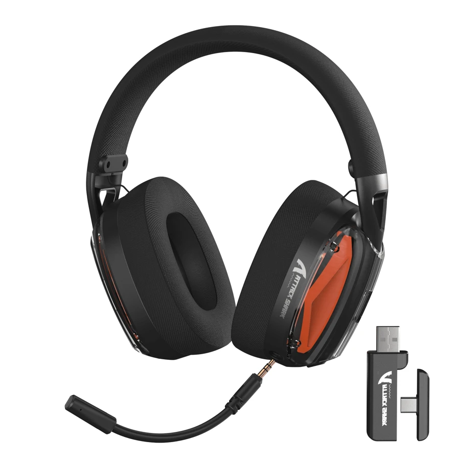 FREEWOLF Auriculares para juegos ATTACK SHARK L60 a prueba de ruido, modo triple inalámbrico/2.4G/Bluetooth, ultraligero, con micrófono enchufable, altavoz de 40 mm, llamadas claras y diseño hueco transparente - Negro - Ver 1