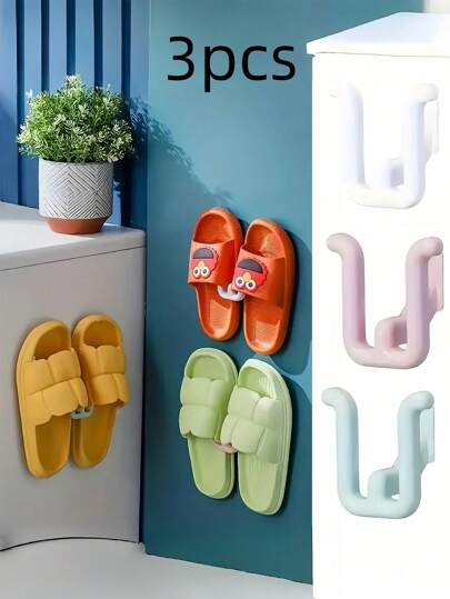 3 Stücke (Weiß, Rosa, Blau je 1) Leicht zu installierende Wandmontage Badezimmer Aufbewahrungsregale ohne Bohren - platzsparendes Regal für Hausschuhe und Utensilien, Kunststoff (Dieses Produkt ist nur zum Aufkleben auf Fliesen geeignet und muss nach dem Aufkleben an der Wand 24 Stunden lang trocknen, bevor Gegenstände aufgehängt werden können) Badezimmer Dekoration Badezimmer Organizer Herbstdekoration Schulanfang