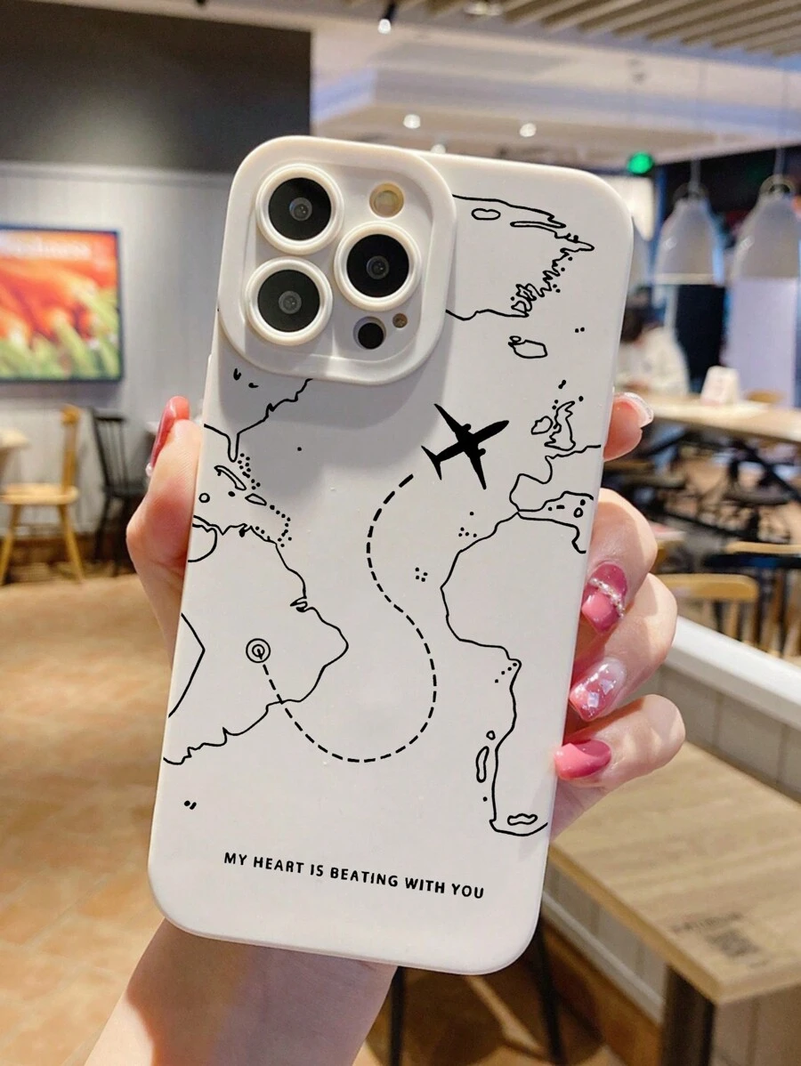 旅行手机壳 夏季款 1件装 飞机/地图图案 磨砂防摔 TPU 手机壳 兼容 16、11、15 Pro Max、14 Pro Max / 兼容 Galaxy / Sam / 兼容 Honor X6A、X7B、X8B / 13C、Note13，兼容 Oppo A78 保护壳 防水防震防刮擦 国际版，非国内版 - 白色 - 查看 1