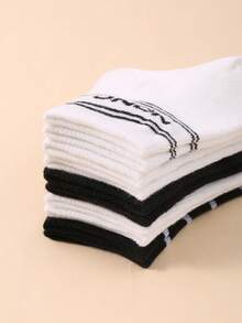 5 pares de meias fofas com padrão de desenho animado para bebês, meias unissex para crianças pequenas - Preto e Branco - Visão 3